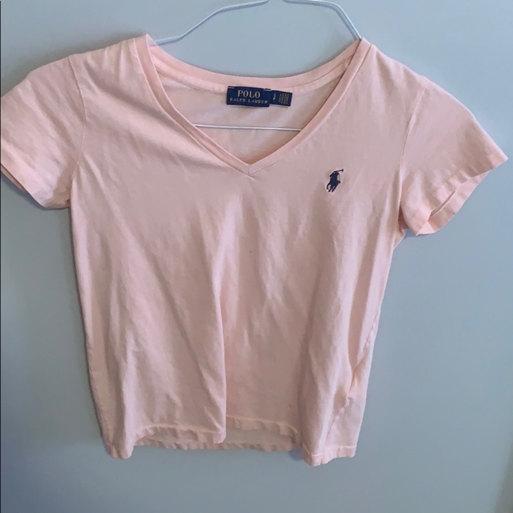 small blush pink polo top